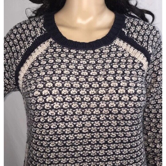 Max Studio Sweater Small Navy Blue Ivory Texture Knit Raglan Sleeve Wool Blend - Picture 2 of 12